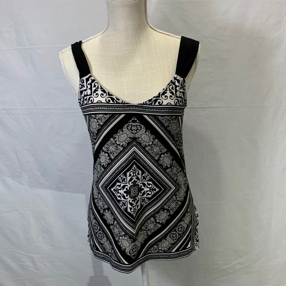 White House Black Market Printed Black Tank Top Size XS